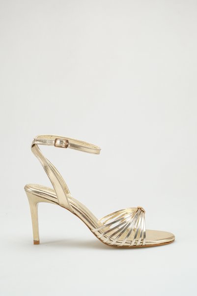 LDR Women's Gold Ankle Strap Thin Heeled Open Toe Buckle Sandals