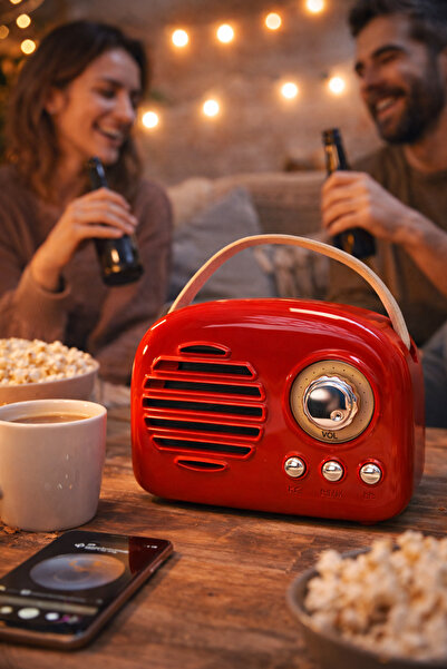 TelkurTeknoloji KTS-1682 Retro Bluetooth Hoparlör LED Işıklı FM Radyo USB Şar...
