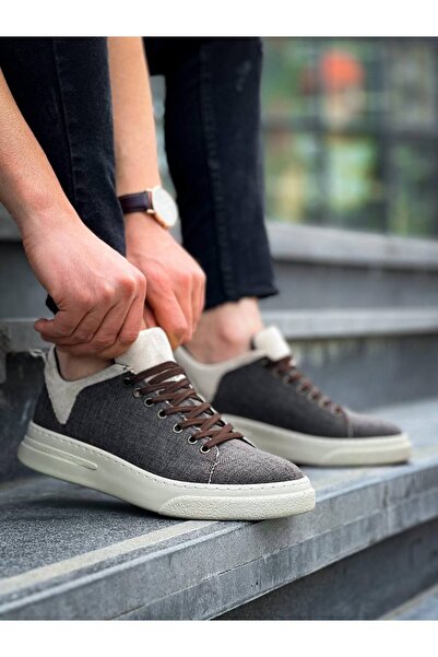 Kuback Akb-X204 Tan Beige Casual Men's Sports Shoes Linen Beige High Sole