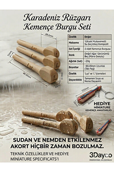 3Dayco Karadeniz Rüzgarı Kemençe Burgu Seti Kemençe Anahtarlık Hediyeli
