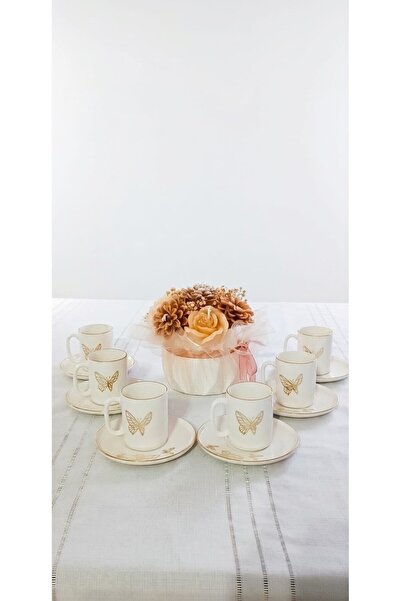 gulizarhomeart Saksıda solmayan çiçek ve kahve fincanları desenli parlak 6lı ...