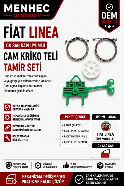 Menhec Otomotiv Fiat Linea Ön Sağ Cam Kriko Teli Tamir Seti Kapı Cam Mekanizm...