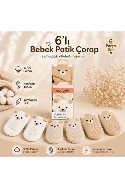 canario ORGANİK PAMUKLU BEBEK PATİK ÇORAP 6'LI 0-9 AY