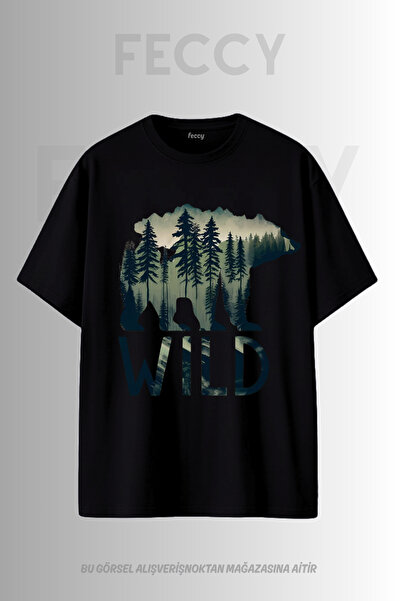 FECCY Tricou unisex supradimensionat cu imprimeu Wild Bear, tematică vânător,...