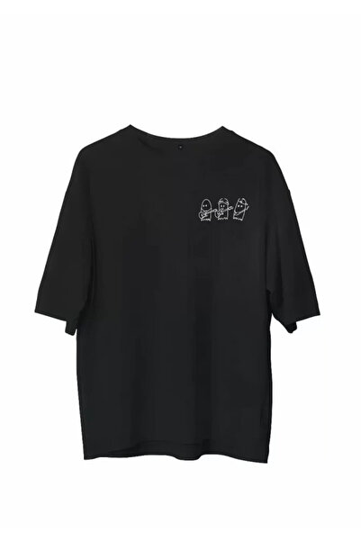Efnaz style Unisex Crew Neck Printed Oversize T-Shirt - Black
