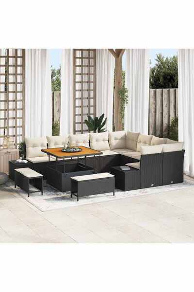 vidaxl Set de canapele pentru gradina cu perna 12 pcs Negru poliratan