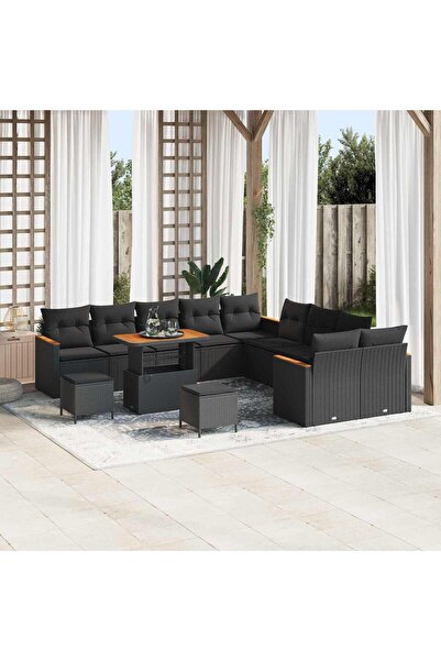 vidaxl Set de canapele pentru gradina 13 pcs Negru poliratan