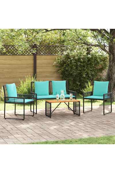 vidaxl Set de Mobilier pentru Exterior cu perna 4 pcs Negru si Turcoaz