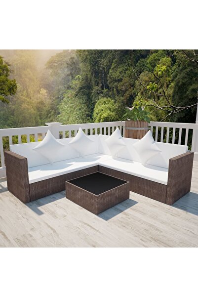 vidaxl Set mobilier de gradina cu perne, 4 piese, maro, poliratan