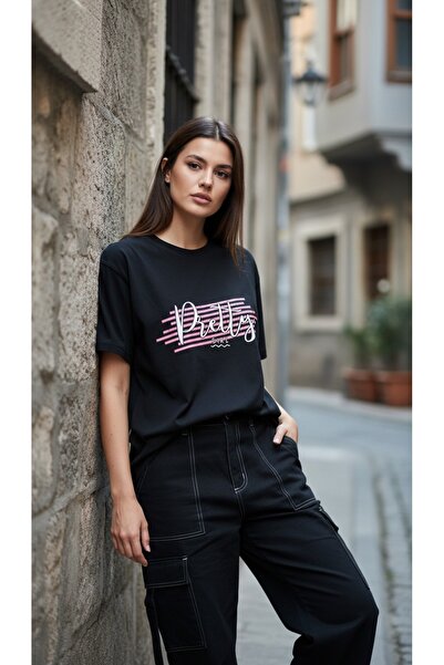 Eritqaa Black Oversize "Pretty Girl" Graphic Printed 100% Cotton Unisex/Women...