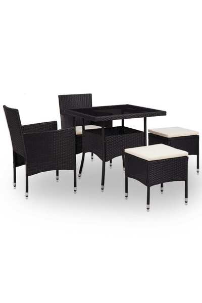 vidaxl Set mobilier de exterior, 5 piese, negru, poliratan si sticla