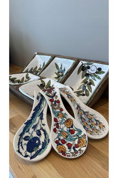 Miko Home & Garden Çini Desenli Kirli Kaşıklık Porselen Kaşık Altlığı Kaşıklı...