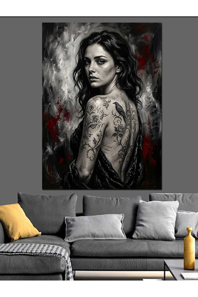 Artmeg Pânză decorativă pentru femei alb-negru cu tatuaj pe spate - Masă din ...