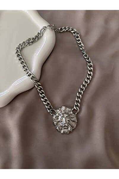 Twelve Lion Detailed Silver Color Chain Model Steel Women's Necklace
