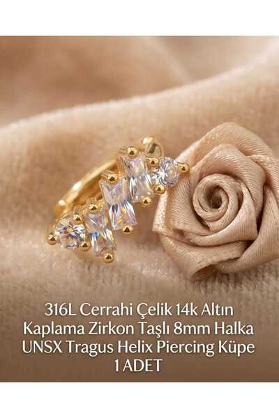 UygunGümüşçülük 316L Cerrahi Çelik Altın Kaplama Kararmaz Alerji Yapmaz Zirko...