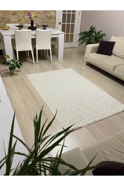 HALISHOP Odessa 1605 Krem Kaymaz Dokuma Taban Makinede Yıkanabilir Salon Mutf...