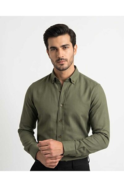 Özeniş Erkek Cepsiz Pamuklu Uzun Kollu Oxford Kumaş Slim Fit Gömlek