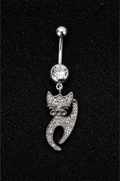 ömay takı Kedi Zirkon 316 l Cerrahi Çelik Göbek Piercing