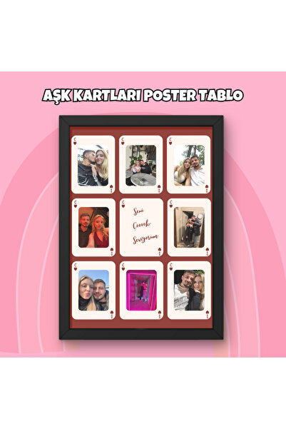Aşk Kartları Poster Tablo – Romantik Dekor, Sevgiliye Özel Anlamlı Duvar Tablosu