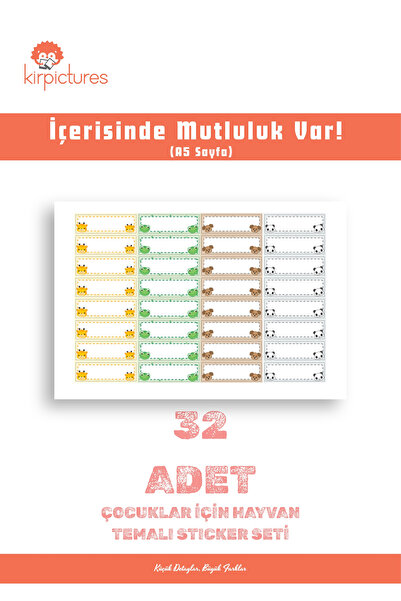 Kirpictures 32 Adet Sevimli Hayvanlar Temalı Okul & İsim Etiket Seti Üzerine ...