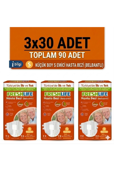 Freshlife Belbantlı Small Küçük Boy Hasta Bezi 90 Adet 3x30 Paket S