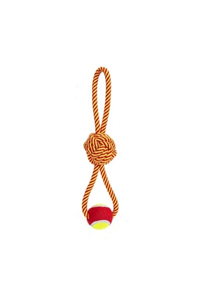 OEM Jucărie pentru câini, Sfoară cu nod și minge de tenis, Portocaliu, 40cm