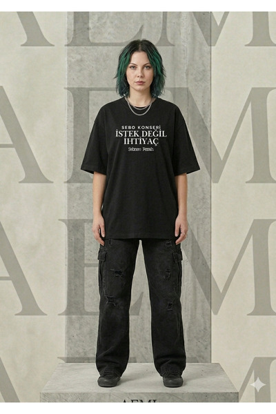 AEMİ Μπλουζάκι Unisex Şebnem Ferah Oversize με λαιμόκοψη ποδηλάτου σε μαύρο χ...