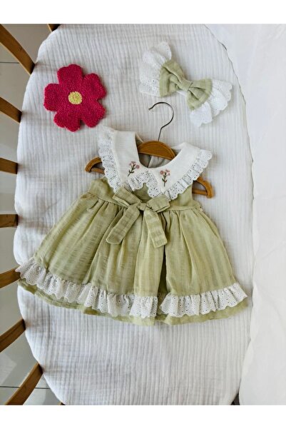 NUNU BABY Carla Çiçek Nakışlı Elbise - Yeşil