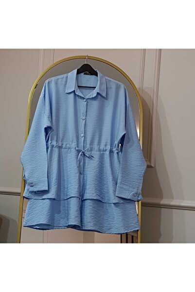 MODA TESETİVA Belden Bağcık Detaylı Viskon Gömlek - Bebek Mavisi