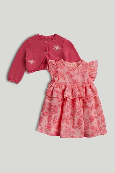 MOTHERCARE فستان وردي، سروال داخلي وكارديجان