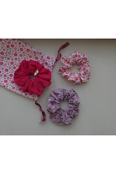 MATINA JUNE 3’lü Scrunchie toka seti. Büzgülü kese ile.