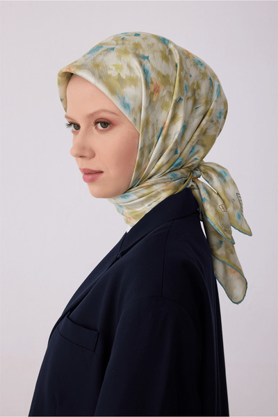 Belli Mavi Obje Desen %100 Twill İpek Eşarp 4319-82
