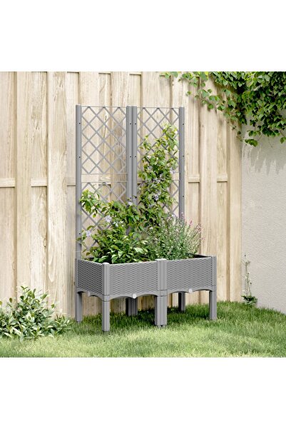 vidaxl Jardiniera de gradina cu spalier, gri deschis, 80x40x142 cm, PP