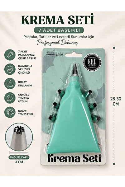 Myplas 7 Başlıklı Krema Sıkma Seti Paslanmaz Çelik Duy Uçlu Pasta Tatlı Kurab...