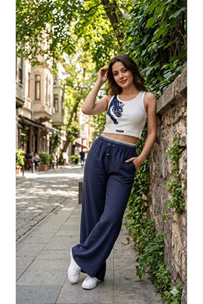 FitYou Apparel Quzu Halter Yaka Desenli Crop Atlet Lacivert Takım