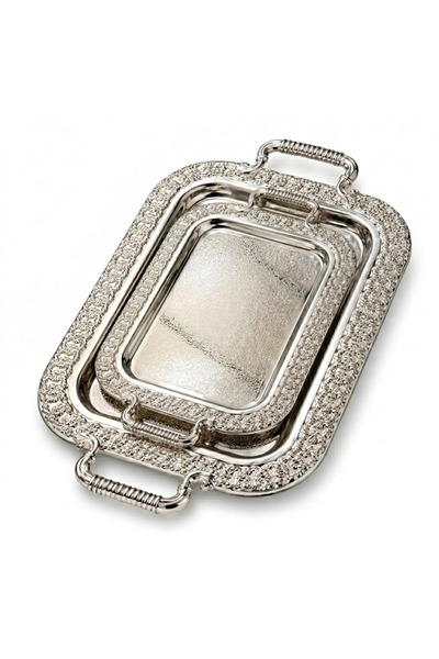 Vadi Silver Plated Serving Tray with Handles Set of 2 Luxury Decorative Presentation Tray