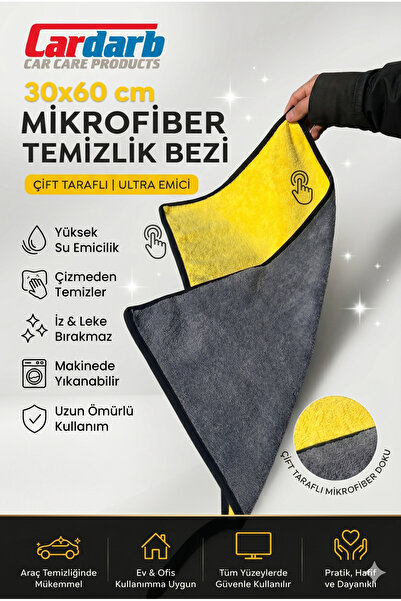 cardarb Cİft Taraflı Yüksek Emici Özellikli Mikrofiber Oto Temizlik Bezi 30x60