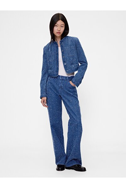 GAP Kadın Mavi GapStudio Low Rise Denim Tweed Loose Jean Pantolon
