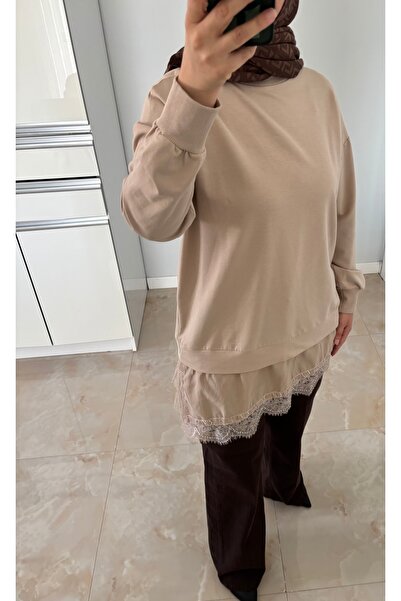 Butik Etek Ucu Dantelli Puane Tunik