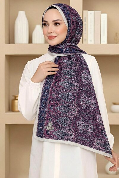 hadiora Women's Pink Ecru Ethnic Patterned Bamboo Crush Shawl