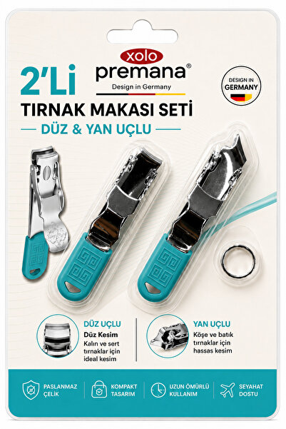 xolo Tırnak Makası Seti 2’li Turkuaz Düz ve Yan Kesim Paslanmaz Çelik Kompakt...