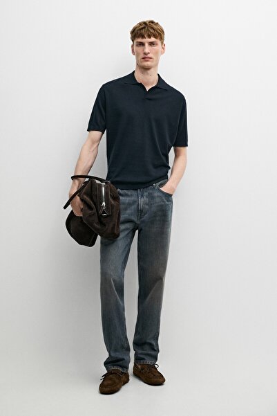Massimo Dutti Pamuk ve keten karışımlı triko polo yaka kazak
