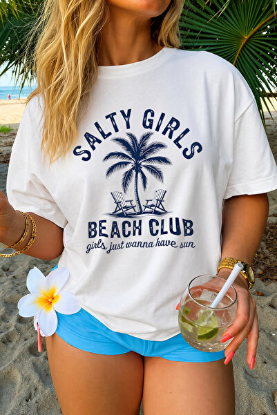 Velostra Γυναικείο μπλουζάκι Salty Girls με στάμπα, υπερμεγέθη, άνετο, καθημε...