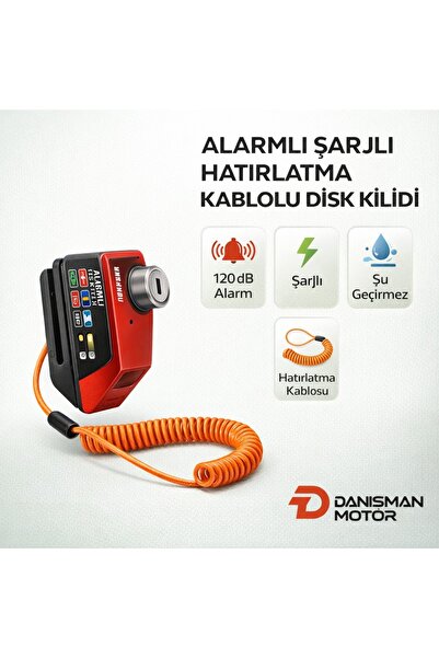 concent Alarmlı Şarjlı Hatırlatma Kablolu Disk Kilidi