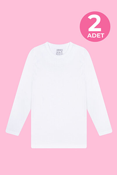 X MODAL 2 Pack Girl's Long Sleeve Undershirt T-Shirt White Badi 100% Cotton