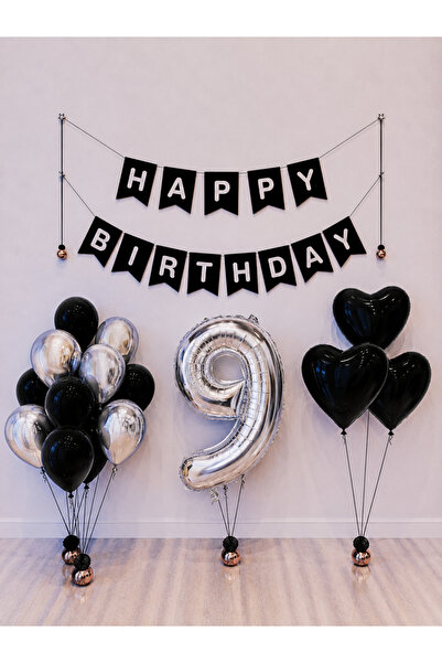 Balonsan Happy Birthday Silver Balloon Set -9-