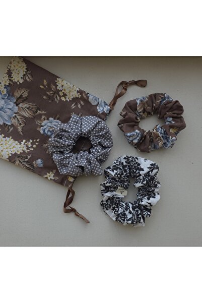MATINA JUNE 3’lü Scrunchie toka seti. Büzgülü kese ile.