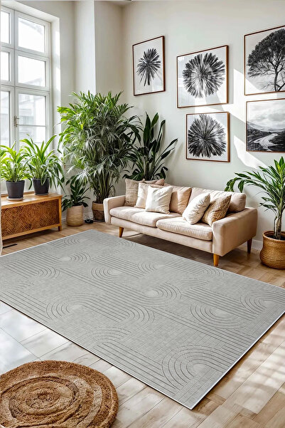 Hülya Home Salon Halısı Geometrik İskandinav Eskitmeli Dijital Baskı Yıkanabi...