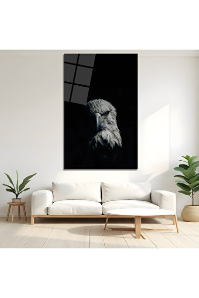 BERSED Modern Siyah Beyaz Kartal Cam Tablo Salon Ofis Duvar Dekoru