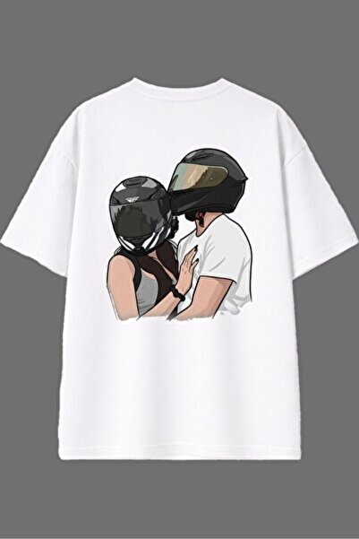 yiou trendy clothing تي شيرت أبيض كبير الحجم بتصميم 2 لعشاق الدراجات النارية ...